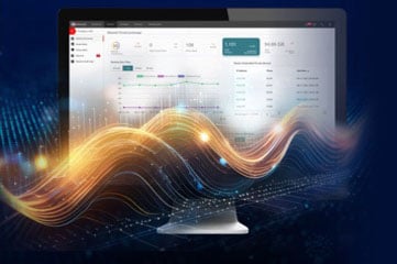 Ein Computerbildschirm mit einer leuchtenden goldenen Lichtwelle vor dem Bildschirm.