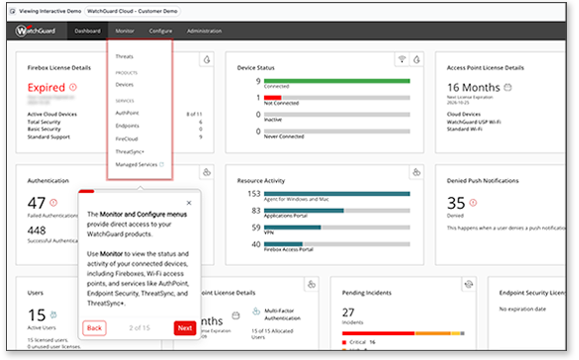 WatchGuard Cloud – Demo-Dashboard zum Durchklicken