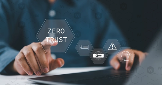 person touching the word zero trust on a hexagon